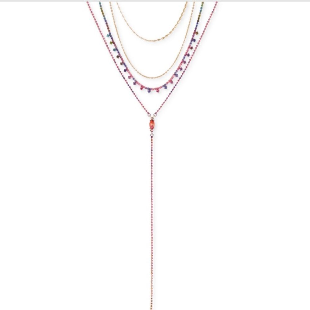 NWT  Womens Guess Gold-Tone W/Rainbow Colored Stones Lariat Y-Necklace